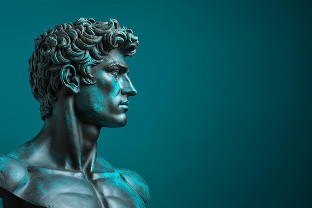 Foto statua in bronzo su sfondo blu