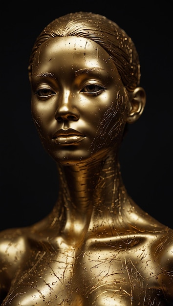 a bronze statue of a girl with her head turned to the left