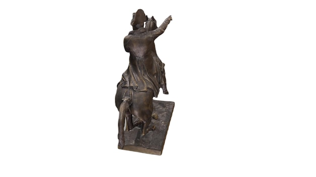 A bronze statue of a woman and a man with a deer on their back.