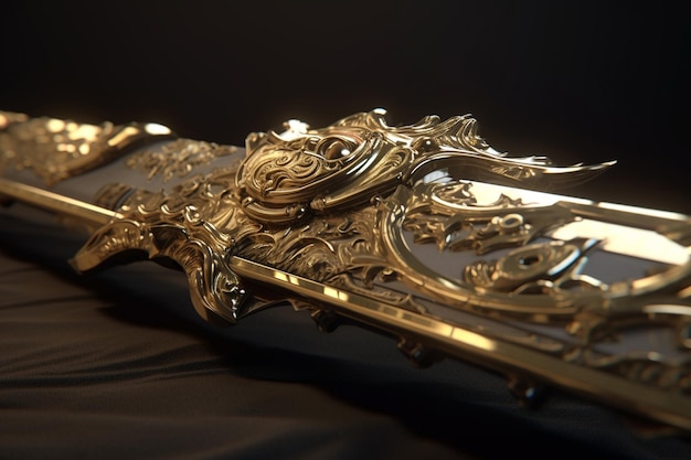 A bronze sword with a floral design on it.