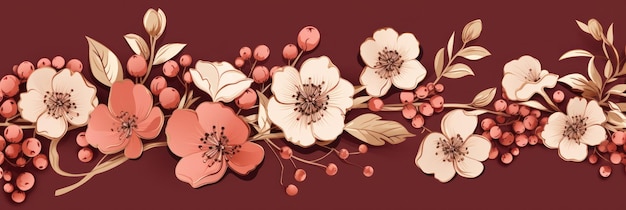 청동 터 일러스트레이션 귀여운 미학적 오래된 크랜베리 종이에 귀여운 크랜버리 꽃이 새겨져 있습니다.