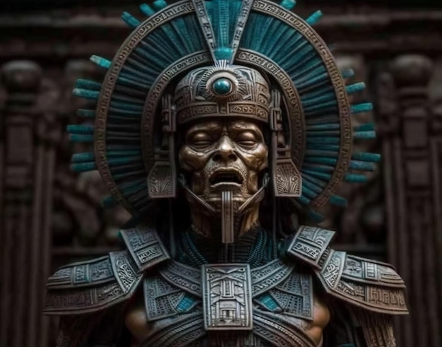 Foto bronzen standbeeld van een inka-koning