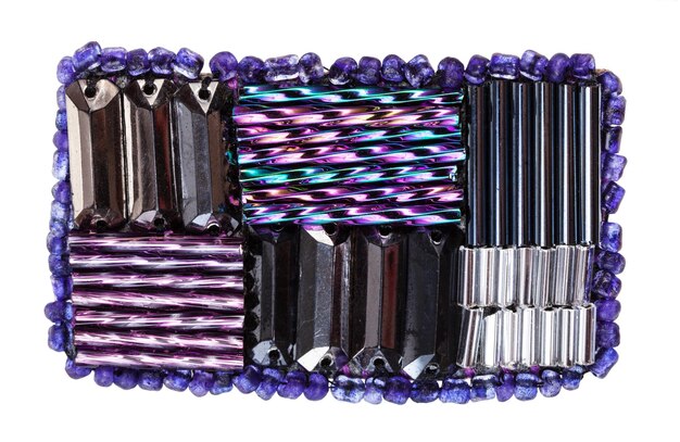 Brooch from various purple glass bugles and beads