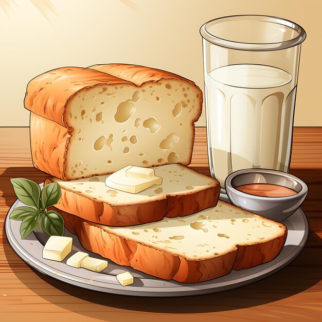 Foto brood en melk voor het ontbijt.