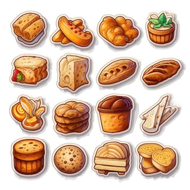 Foto brood iconen set sticker op witte achtergrond