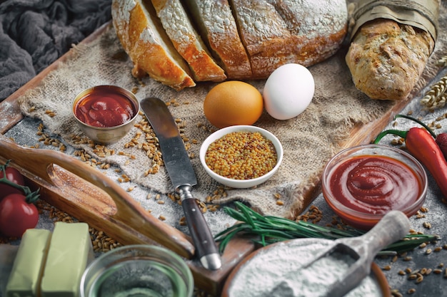 Brood met keuken accessoires op tafel