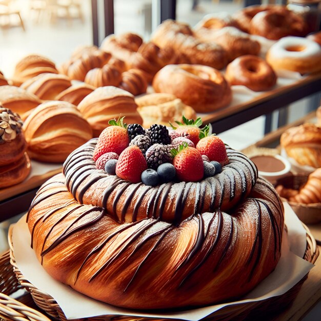 Foto brood op een tafel in een bakkerij met fruittoppen