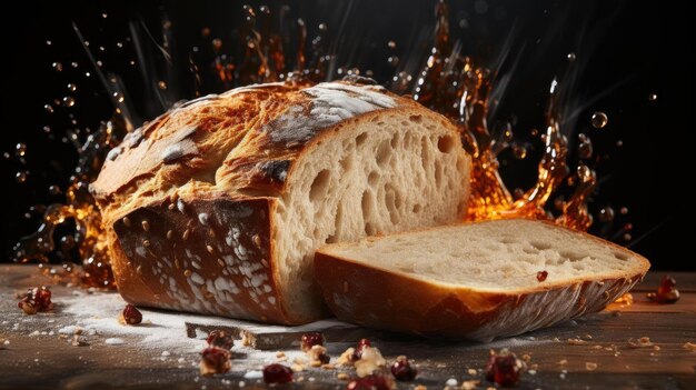 brood op houten tafel met zwarte en wazige achtergrond