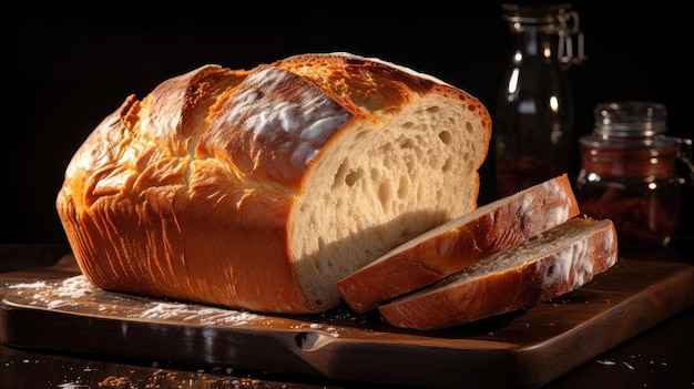 brood op houten tafel met zwarte en wazige achtergrond