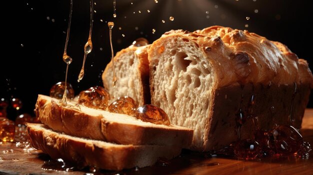 brood op houten tafel met zwarte en wazige achtergrond