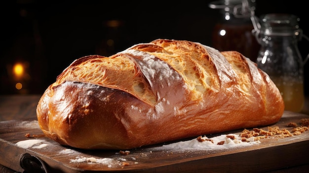 brood op houten tafel met zwarte en wazige achtergrond