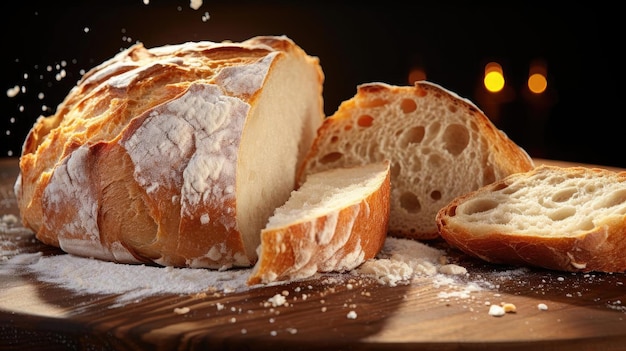 brood op houten tafel met zwarte en wazige achtergrond