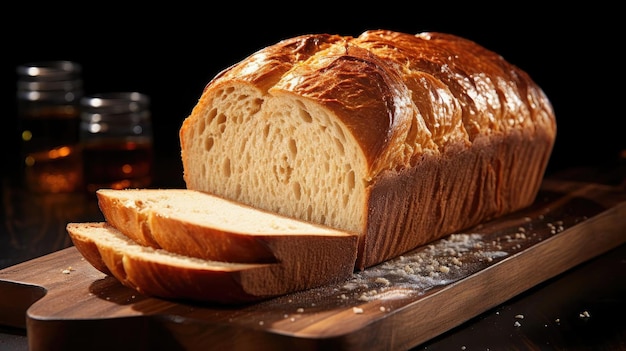 brood op houten tafel met zwarte en wazige achtergrond