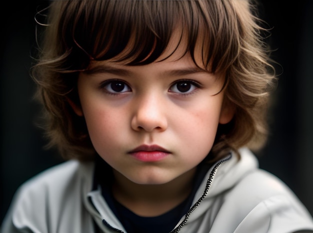 Brooding child portrait with cinematic detail under artificial light K Generative AI Generated