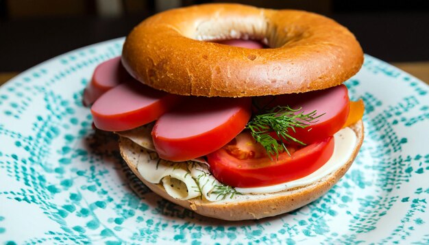 Broodje bagel Verse tomaten Culinair genot Lekker eten Bordpresentatie Heerlijk