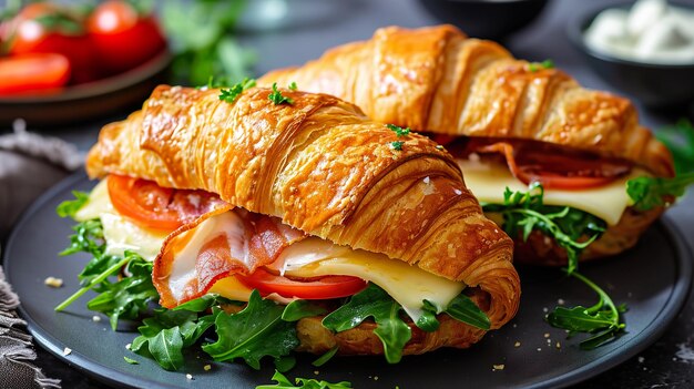 Foto broodje met boter en croissant