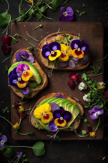 Broodjes met eetbare bloemen