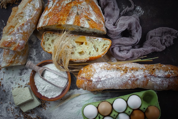 Broodproducten op de tafel in samenstelling