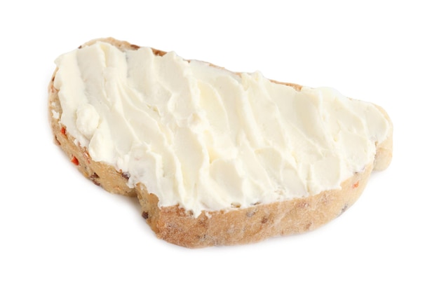 Broodstuk met roomkaas geïsoleerd op wit