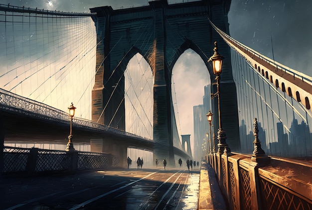 Brooklyn Bridge in New York City close-up