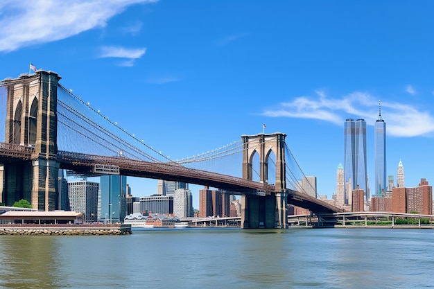 Brooklyn Bridge in New York met een blauwe lucht