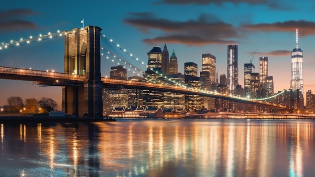 Brooklyn Bridge-panorama met de skyline van Manhattan in New Generative Ai