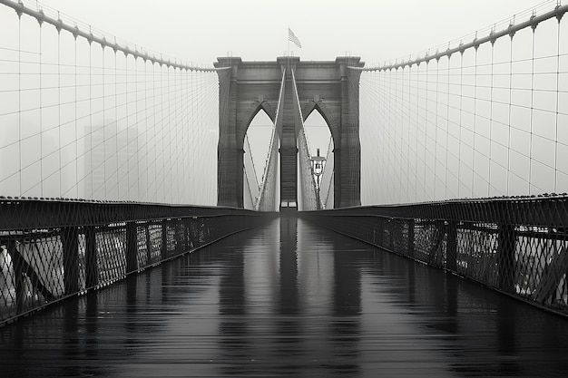 Brooklyn Bridge zwart-wit in de stijl van Tom Chambers.