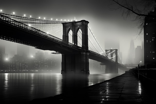 Brooklyn Bridge zwart-wit in de stijl van Tom Chambers.