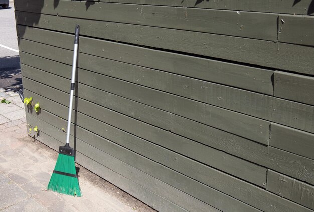 Broom on clean street outdoors cleaning city cleaning service
