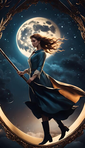 Broomstick Flight Over the Moon Halloween Wallpaper