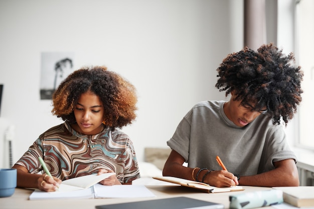 Photo brother and sister doing homework