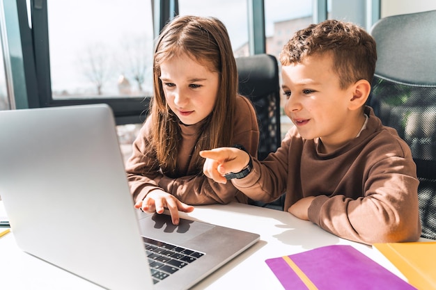 Brother and sister at the laptop