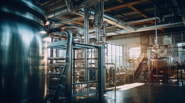 Brouwerij Exterieur en Interieur Bekijk Moderne Engineering Commerciële Scène Generatieve AI