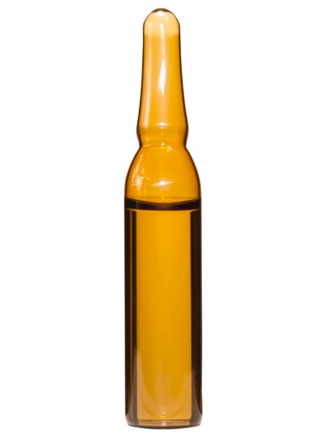 Brown ampoule with an injection on a white background