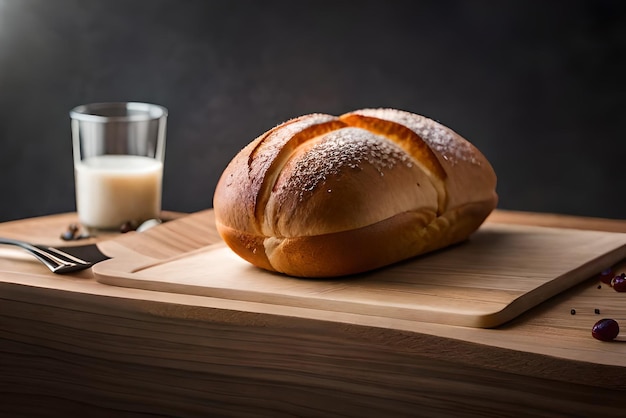 사진 테이블 위에 약간의 참깨와 밀가루를 얹은 갈색의 푹신한 빵