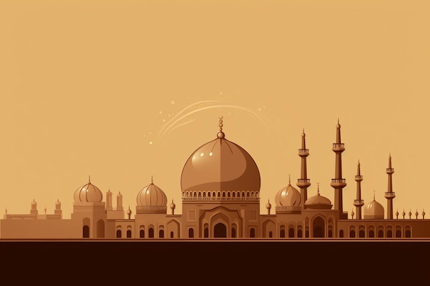 A brown background with a mosque and a dome