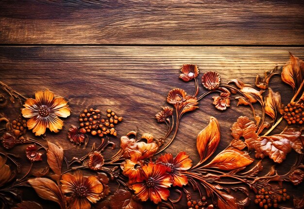 Photo a brown background on wood with flowers on it