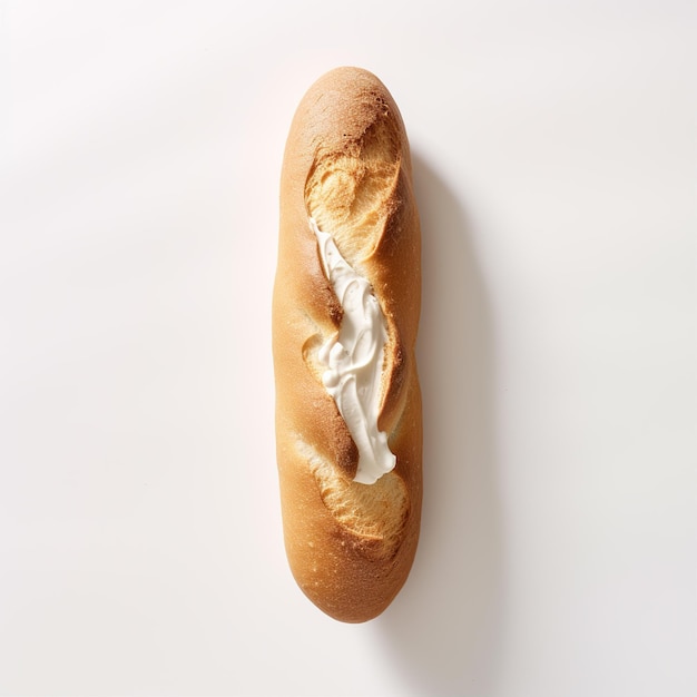 brown baguette covered in white cream