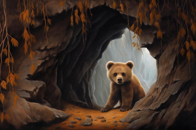 Brown bear in a cave