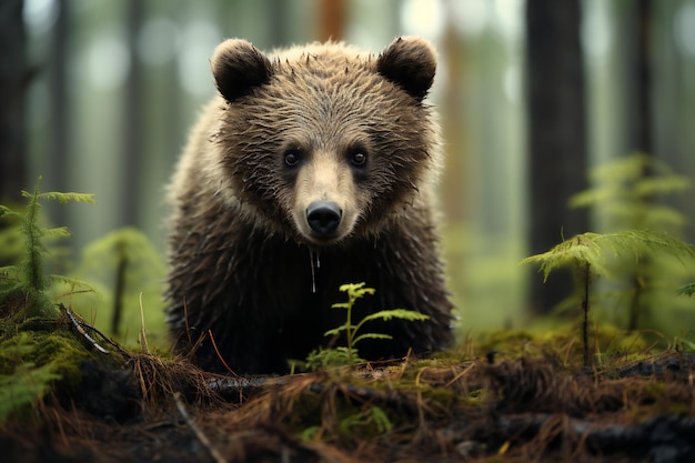 Brown bear in the forest Dangerous animal in natural habitat Wildlife scene