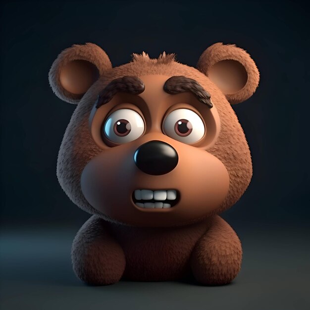 Brown bear isolated on black background 3D illustration Cartoon character