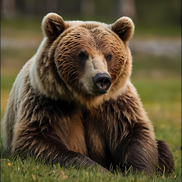 Photo brown bear sitting on the grass genarated by ai