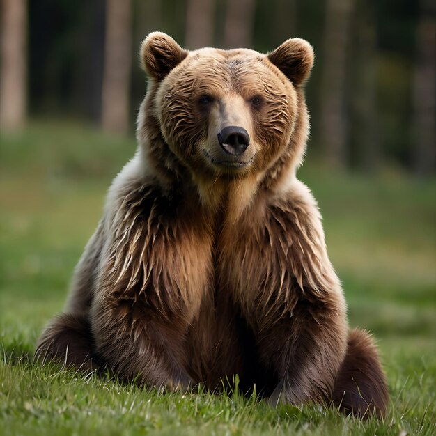 Photo brown bear sitting on the grass genarated by ai