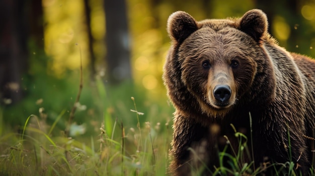 Brown bear in the summer forest AI generative