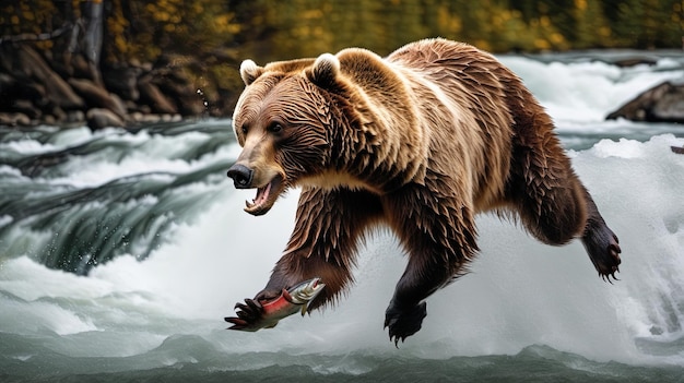 Photo brown bear in water