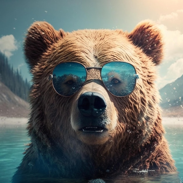 brown bear wearing sunglasses