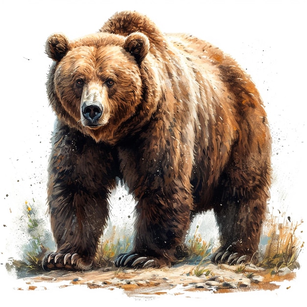 Brown bear on a white isolated background king of the forest AI generated image