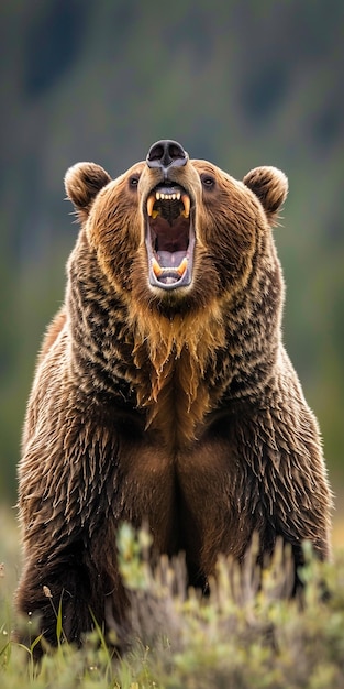 a brown bear with its mouth open and the mouth open