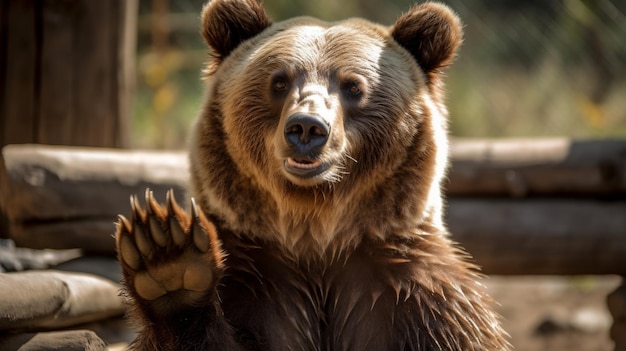 Brown bear with smile and paws ready AI generated