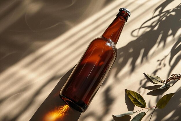 Photo a brown beer bottle sitting on top of a table